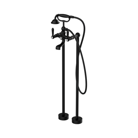 An image of Nero Tapware York Freestanding Bath Set With Metal Hand Shower Matte Black
