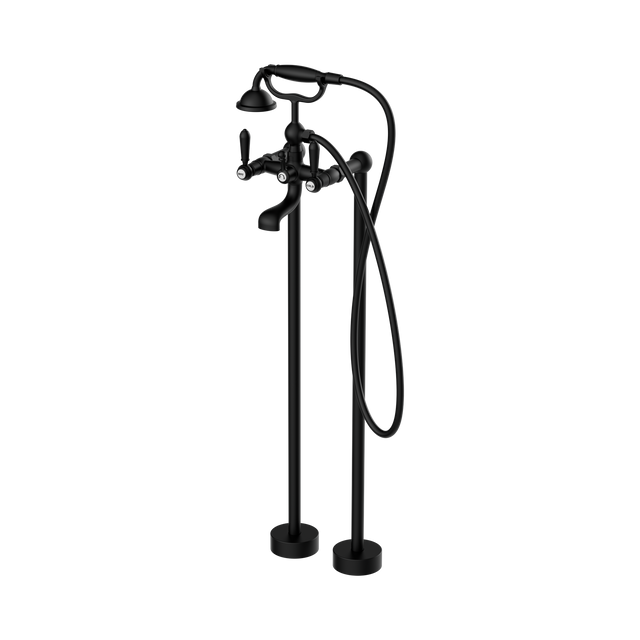 An image of Nero Tapware York Freestanding Bath Set With Metal Hand Shower Matte Black
