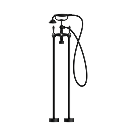 An image of Nero Tapware York Freestanding Bath Set With Metal Hand Shower Matte Black