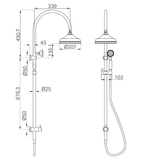 A line drawing of Nero Tapware York Twin Shower With Metal Hand Shower Matte Black