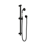 An image of Nero Tapware York Shower Rail With White Porcelain Hand Shower Matte Black