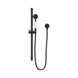 An image of Nero Tapware York Shower Rail With White Porcelain Hand Shower Matte Black