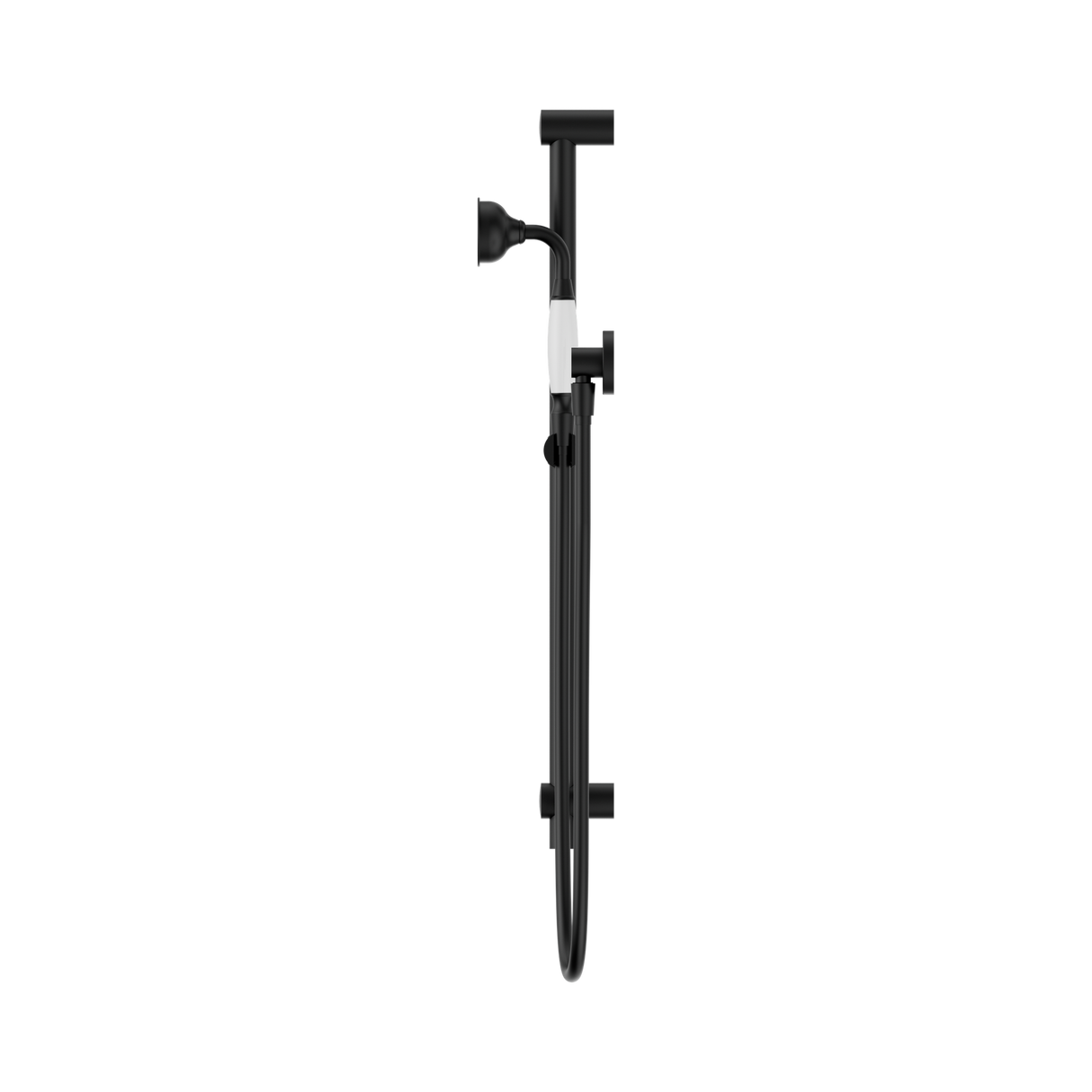 An image of Nero Tapware York Shower Rail With White Porcelain Hand Shower Matte Black