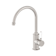 An image of Nero Tapware York Kitchen Mixer Gooseneck Spout With White Porcelain Lever Brushed Nickel