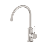 An image of Nero Tapware York Kitchen Mixer Gooseneck Spout With White Porcelain Lever Brushed Nickel