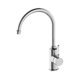 An image of Nero Tapware York Kitchen Mixer Gooseneck Spout With White Porcelain Lever Chrome
