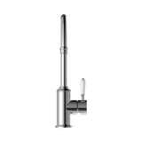 An image of Nero Tapware York Kitchen Mixer Gooseneck Spout With White Porcelain Lever Chrome