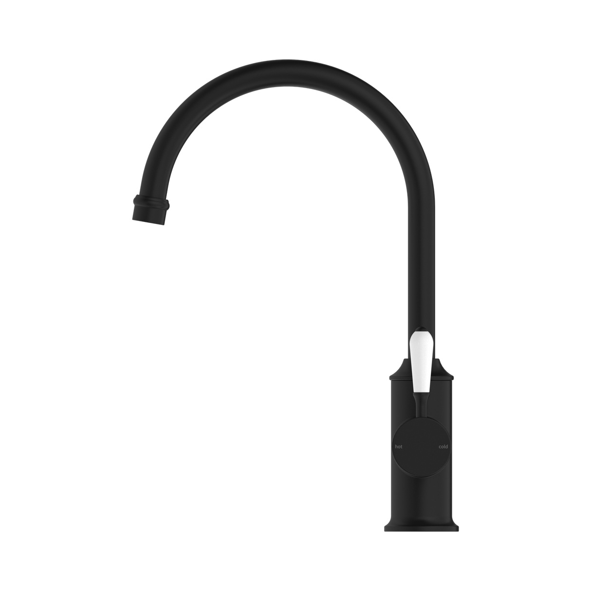 An image of Nero Tapware York Kitchen Mixer Gooseneck Spout With White Porcelain Lever Matte Black