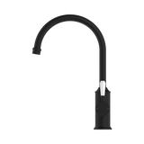 An image of Nero Tapware York Kitchen Mixer Gooseneck Spout With White Porcelain Lever Matte Black