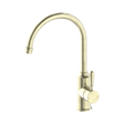 An image of Nero Tapware York Kitchen Mixer Gooseneck Spout With Metal Lever Aged Brass