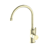 An image of Nero Tapware York Kitchen Mixer Gooseneck Spout With Metal Lever Aged Brass