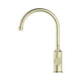 An image of Nero Tapware York Kitchen Mixer Gooseneck Spout With Metal Lever Aged Brass