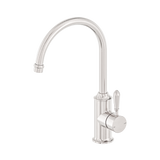 An image of Nero Tapware York Kitchen Mixer Gooseneck Spout With Metal Lever Brushed Nickel