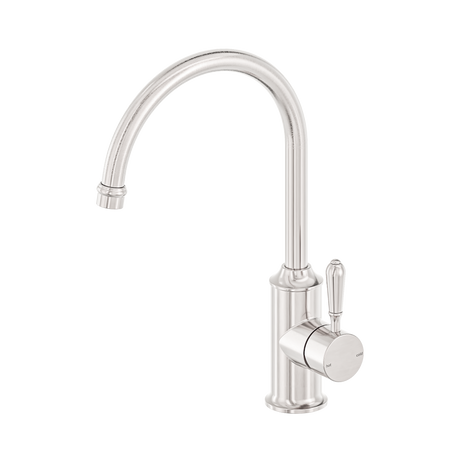 An image of Nero Tapware York Kitchen Mixer Gooseneck Spout With Metal Lever Brushed Nickel