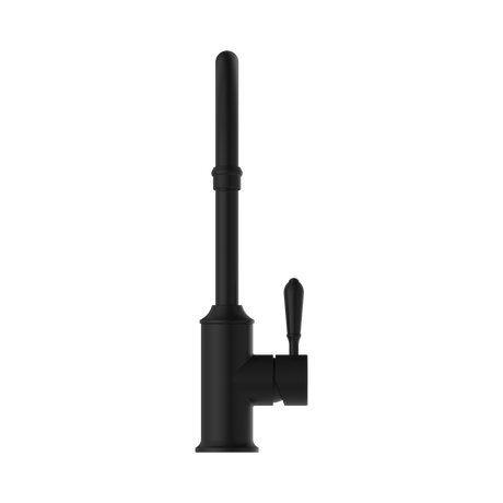 An image of Nero Tapware York Kitchen Mixer Gooseneck Spout With Metal Lever Matte Black