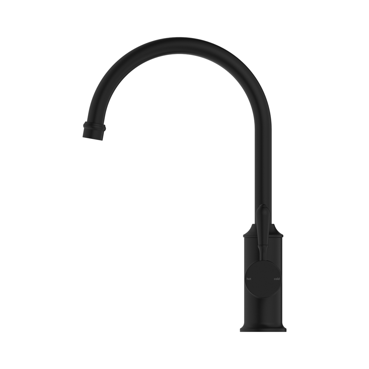 An image of Nero Tapware York Kitchen Mixer Gooseneck Spout With Metal Lever Matte Black
