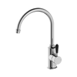 An image of Nero Tapware York Kitchen Mixer Gooseneck Spout With Black Porcelain Lever Chrome