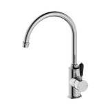 An image of Nero Tapware York Kitchen Mixer Gooseneck Spout With Black Porcelain Lever Chrome