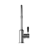 An image of Nero Tapware York Kitchen Mixer Gooseneck Spout With Black Porcelain Lever Chrome