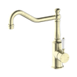 An image of Nero Tapware York Kitchen Mixer Hook Spout With White Porcelain Lever Aged Brass