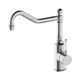 An image of Nero Tapware York Kitchen Mixer Hook Spout With White Porcelain Lever Chrome