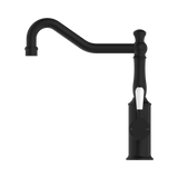 An image of Nero Tapware York Kitchen Mixer Hook Spout With White Porcelain Lever Matte Black