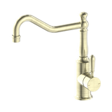 An image of Nero Tapware York Kitchen Mixer Hook Spout With Metal Lever Aged Brass