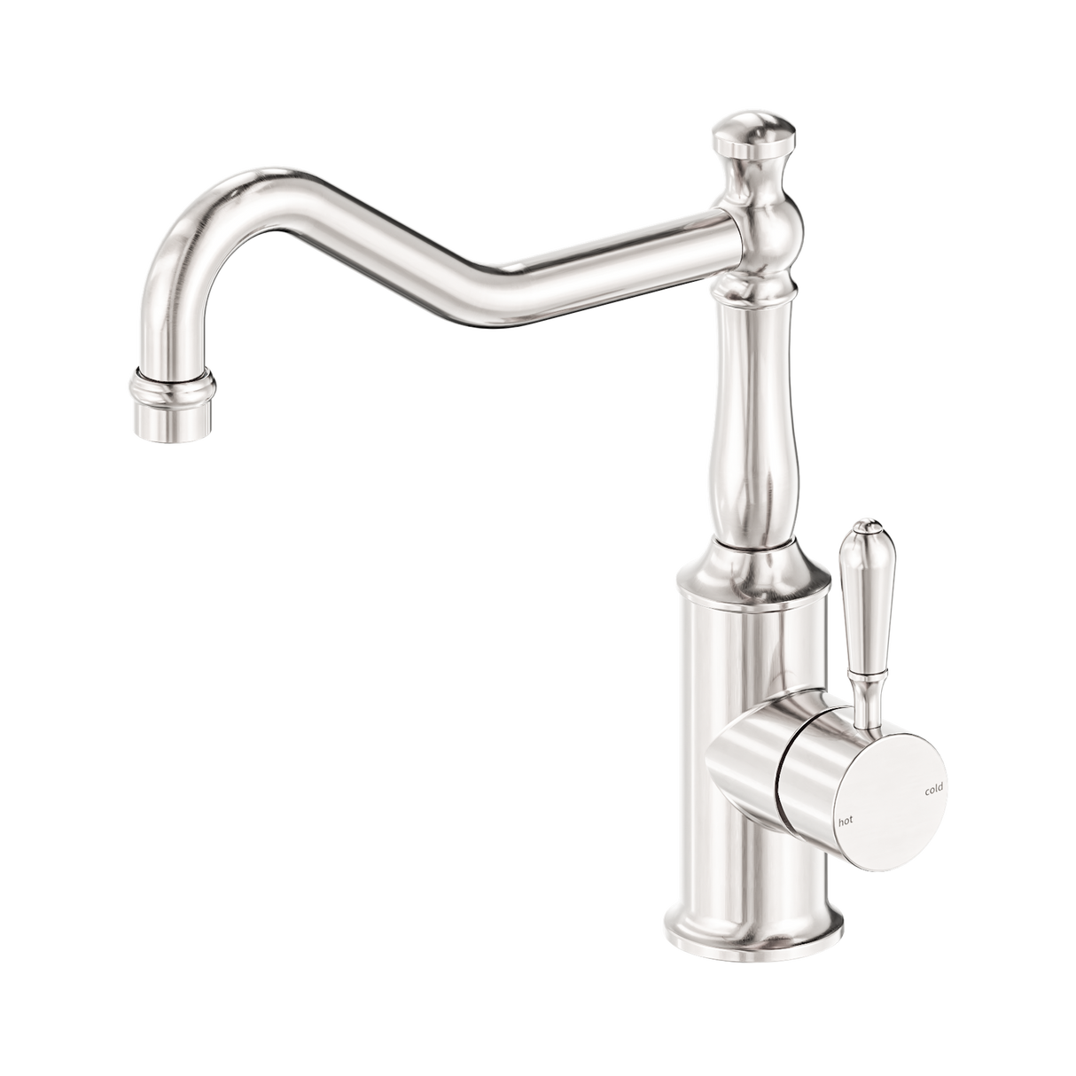 An image of Nero Tapware York Kitchen Mixer Hook Spout With Metal Lever Brushed Nickel
