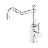 An image of Nero Tapware York Kitchen Mixer Hook Spout With Metal Lever Brushed Nickel