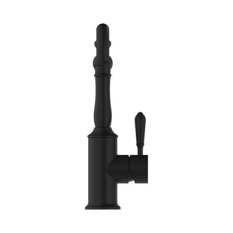 An image of Nero Tapware York Kitchen Mixer Hook Spout With Metal Lever Matte Black
