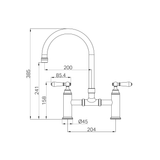 A line drawing of Nero Tapware York Bridge Kitchen Set Brushed Nickel