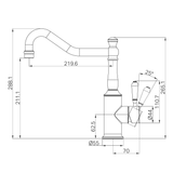 A line drawing of Nero Tapware York Kitchen Mixer Hook Spout With Metal Lever Brushed Nickel