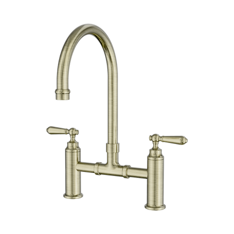 An image of Nero Tapware York Bridge Kitchen Set Aged Brass