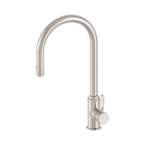 An image of Nero Tapware York Pull Out Sink Mixer With Vegie Spray Function With White Porcelain Lever Brushed Nickel