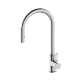 An image of Nero Tapware York Pull Out Sink Mixer With Vegie Spray Function With White Porcelain Lever Chrome