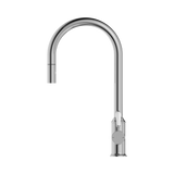 An image of Nero Tapware York Pull Out Sink Mixer With Vegie Spray Function With White Porcelain Lever Chrome