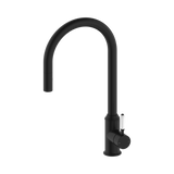 An image of Nero Tapware York Pull Out Sink Mixer With Vegie Spray Function With White Porcelain Lever Matte Black