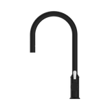 An image of Nero Tapware York Pull Out Sink Mixer With Vegie Spray Function With White Porcelain Lever Matte Black