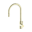 An image of Nero Tapware York Pull Out Sink Mixer With Vegie Spray Function With Metal Lever Aged Brass