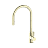 An image of Nero Tapware York Pull Out Sink Mixer With Vegie Spray Function With Metal Lever Aged Brass