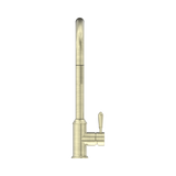 An image of Nero Tapware York Pull Out Sink Mixer With Vegie Spray Function With Metal Lever Aged Brass