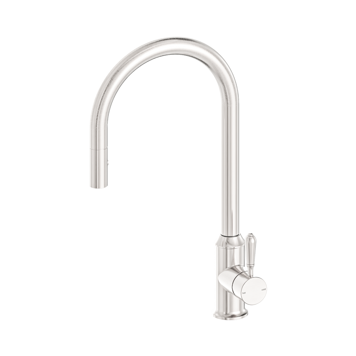 An image of Nero Tapware York Pull Out Sink Mixer With Vegie Spray Function With Metal Lever Brushed Nickel