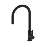 An image of Nero Tapware York Pull Out Sink Mixer With Vegie Spray Function With Metal Lever Matte Black