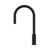 An image of Nero Tapware York Pull Out Sink Mixer With Vegie Spray Function With Metal Lever Matte Black