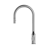 An image of Nero Tapware York Pull Out Sink Mixer With Vegie Spray Function With Black Porcelain Lever Chrome