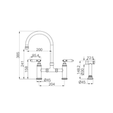 A line drawing of Nero Tapware York Bridge Kitchen Set With Hand Spray Chrome