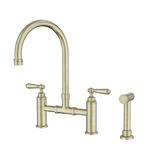 An image of Nero Tapware York Bridge Kitchen Set With Hand Spray Aged Brass