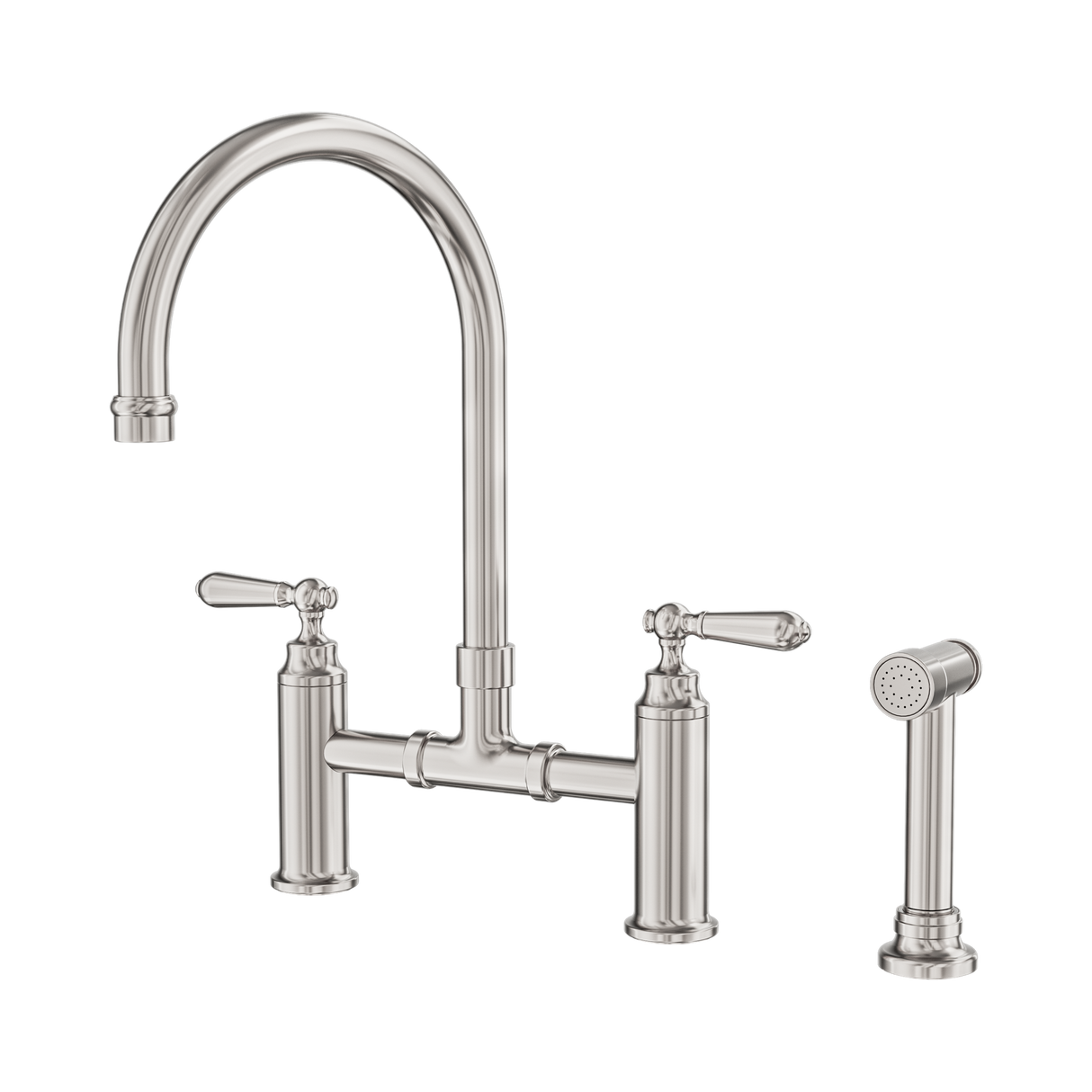 An image of Nero Tapware York Bridge Kitchen Set With Hand Spray Brushed Nickel