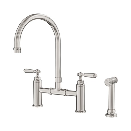 An image of Nero Tapware York Bridge Kitchen Set With Hand Spray Brushed Nickel