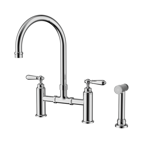 An image of Nero Tapware York Bridge Kitchen Set With Hand Spray Chrome